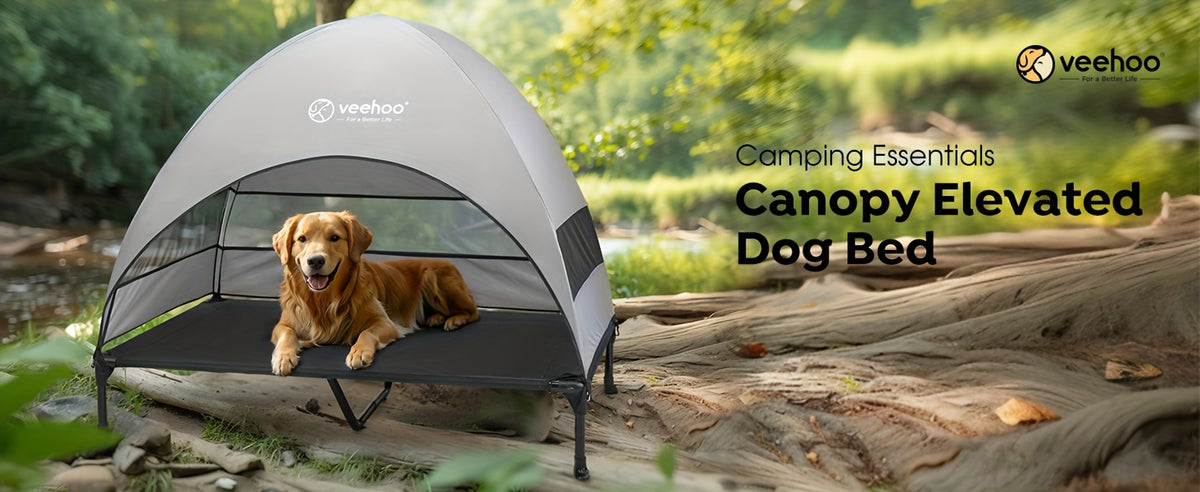 Elevated Canopy Dog Bed with Removable Shade and Non-Slip Feet, L and XL Raised Pet Cot for Large Dogs, Backyard Lounging, Camping and Beach Trips
