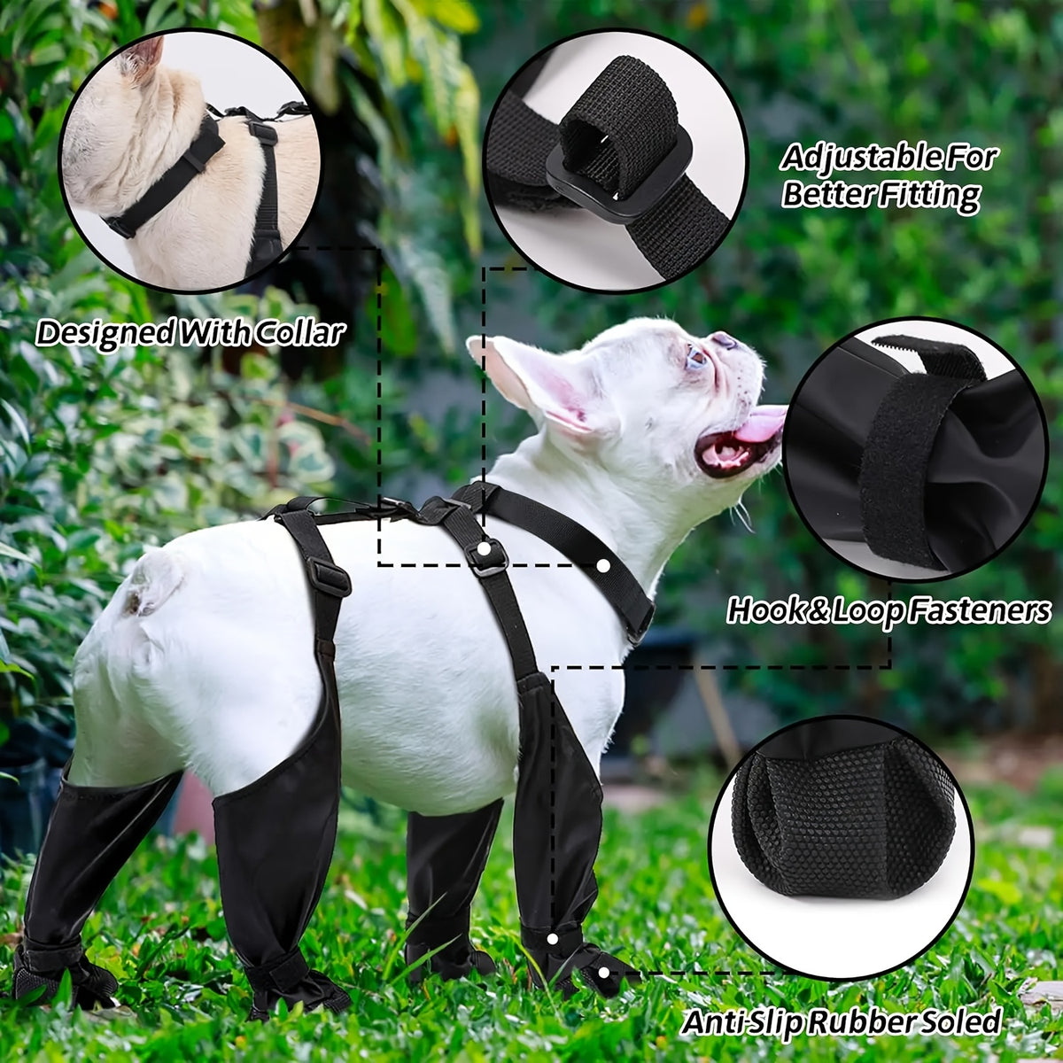Waterproof Dog Boots for Small Dogs, Adjustable Non-Slip Dog Booties with Rubber Sole for Winter Snow, Rain and Hiking, All-Season Paw Protection Size S