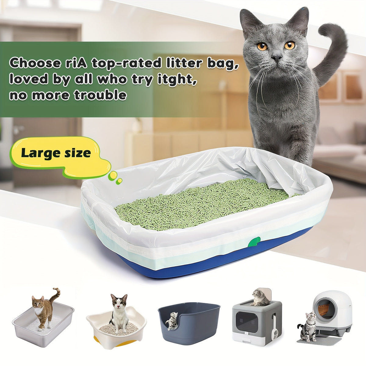 Jumbo Cat Litter Liners with Drawstring, 35.4 x 17.7 Inch Extra-Thick Litter Pan Bags in 30, 40 or 50 Count Rolls for Home Cleanup Routines