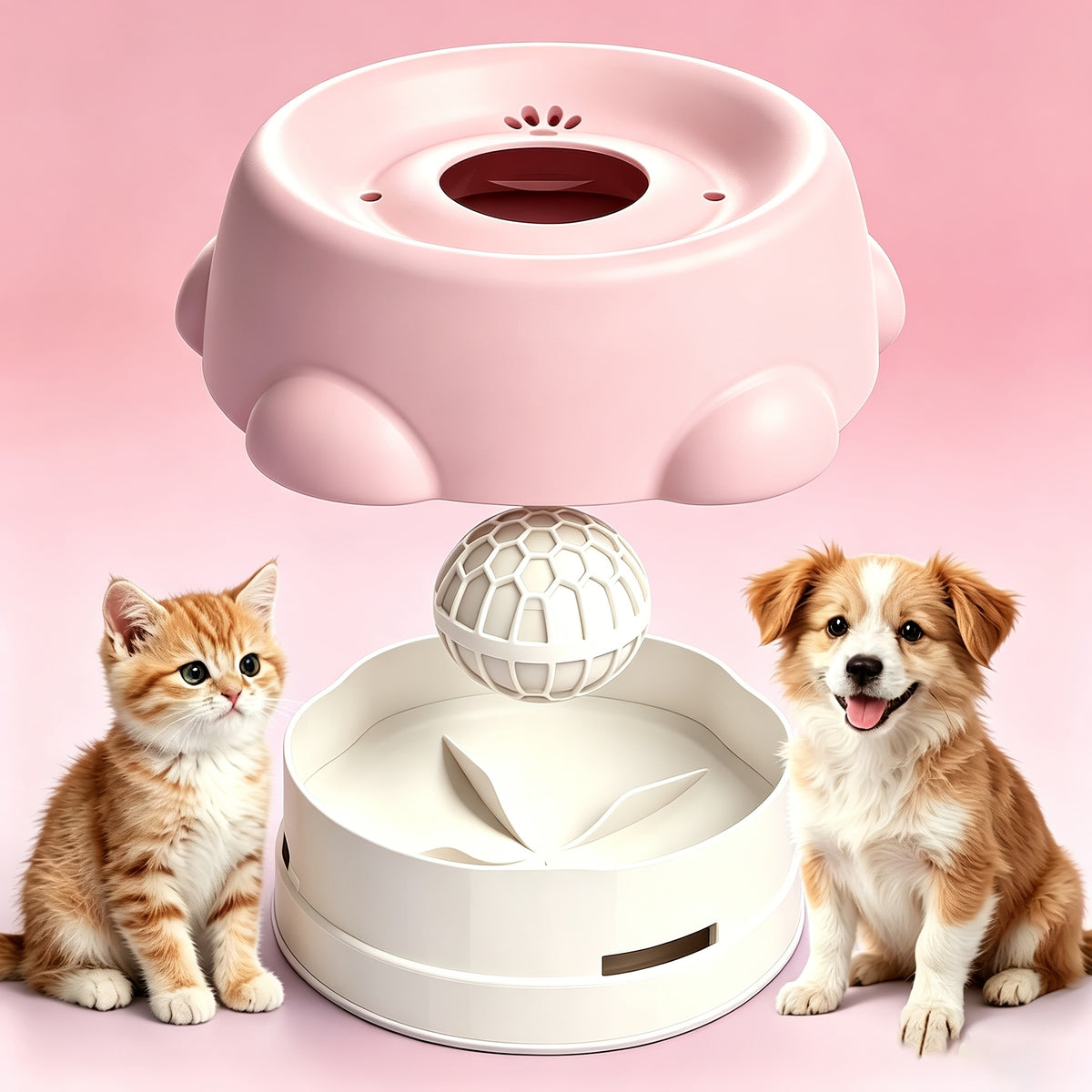 Cat Feeding Station with Food and Water Dispenser Options, Colorful Pet Feeder or Rolling Ball Slow Feeder Bowl for Everyday Indoor Meals