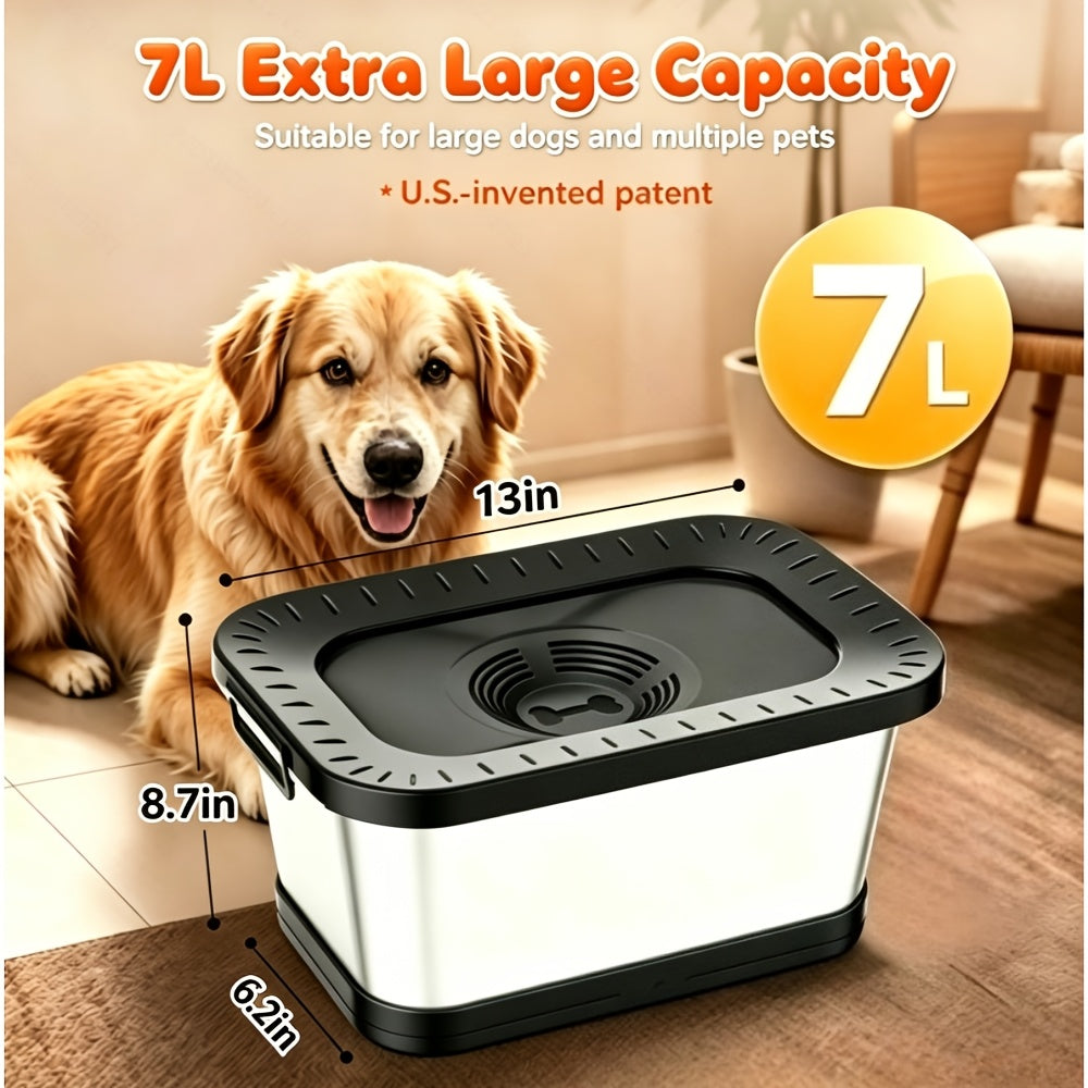 Splash-Reducing Dog Water Bowl 7L, Stainless Steel Slow Drinking Design for Messy Drinkers and Indoor Outdoor Pet Watering, Filter Pack Options