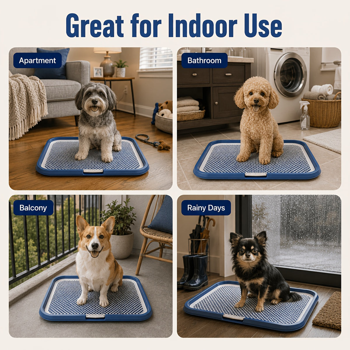 Dog Pee Pad Holder with Removable Grate, Leak-Proof Washable Puppy Potty Training Tray for Indoor Apartment Toilet Routines