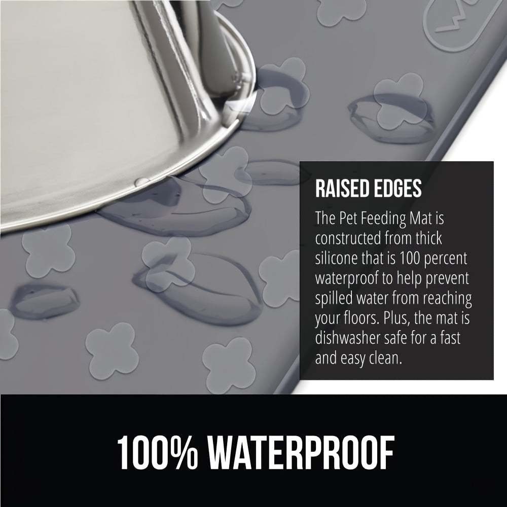 Pet Feeding Mat with Raised Edge, BPA-Free Non-Slip Dog and Cat Food Water Bowl Placemat, Dishwasher Safe in 34 x 22 or 17 x 12.6 Inches