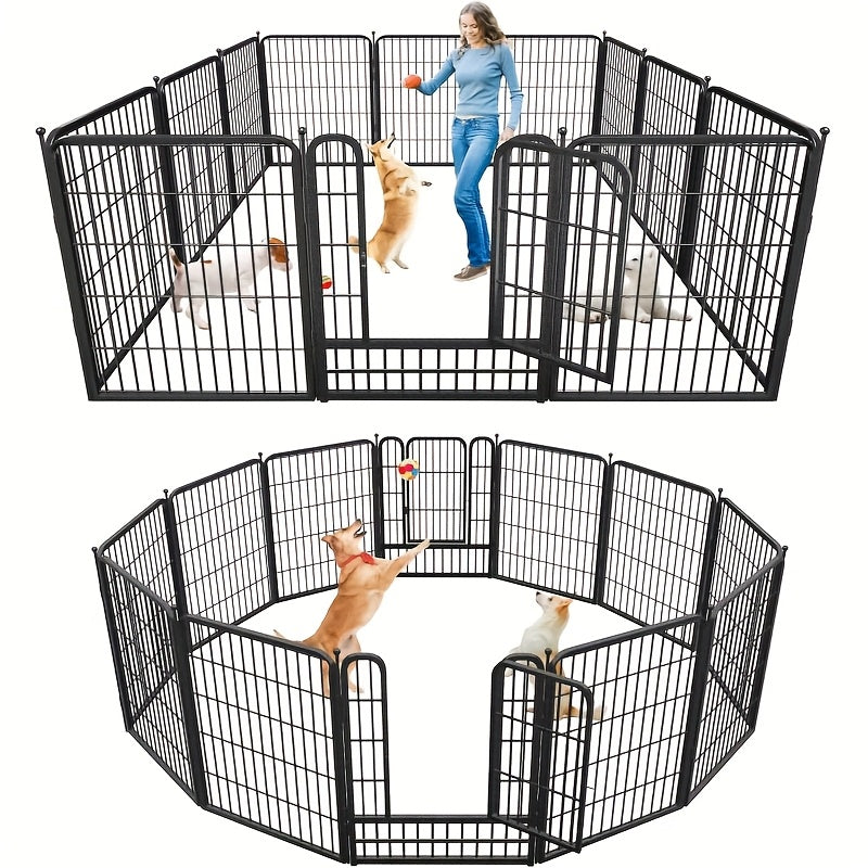 Dog Playpen 32 Inch with Door, Heavy Duty Metal Pet Fence in 8, 10 or 12 Panels for Small and Medium Dogs, Indoor Outdoor Yard and RV Camping