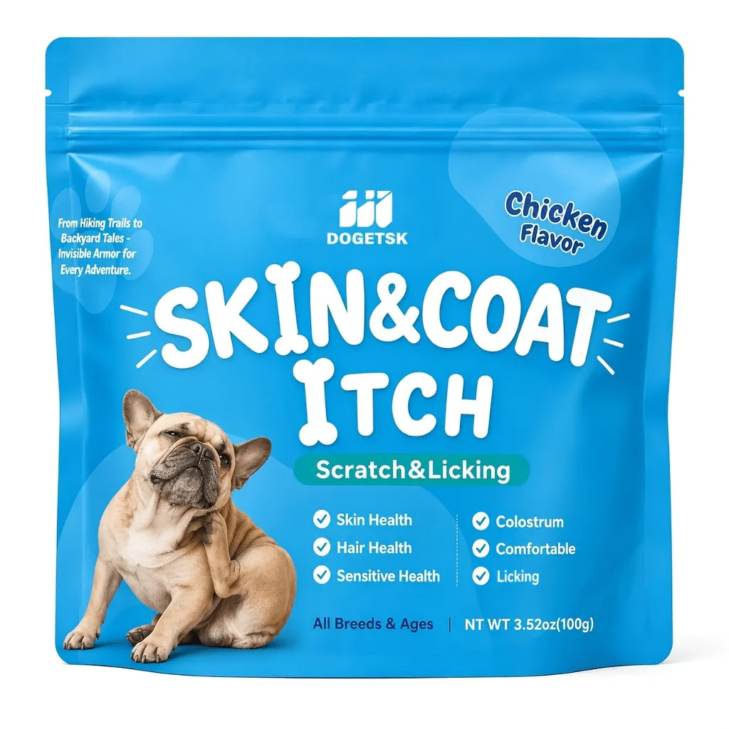 Dog Omega-3 Chew Tablets in Portable Pouches, Chicken Flavor Canine Supplement with Listed Coconut Oil and Brewer's Yeast, 100g or Two-Pack