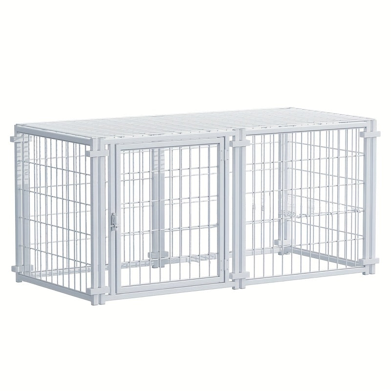 Modular Metal Dog Crate with Top Cover, 47.6-Inch Pet Cage with Configurable Door Placement and Tool-Free Panel Assembly for Home Use
