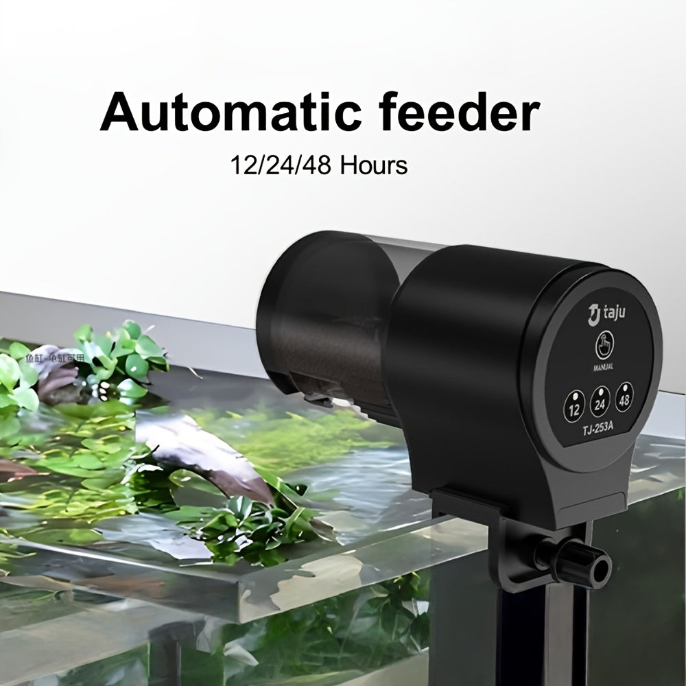 Automatic Fish Feeder with LCD Timer, Battery-Operated Aquarium Food Dispenser with 12/24/48 Hour Feeding Intervals, PVC Housing, Batteries Not Included