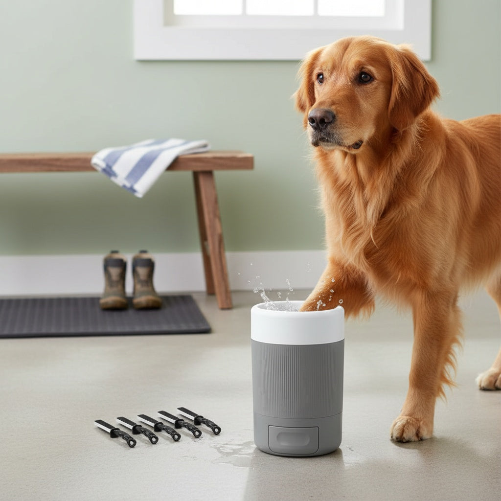 Dog Paw Cleaner Cup with Soft Bristles, Portable Semi-Automatic Pet Paw Washer for Dogs and Cats After Muddy Walks, Car Trips and Outdoor Play, No Battery Required