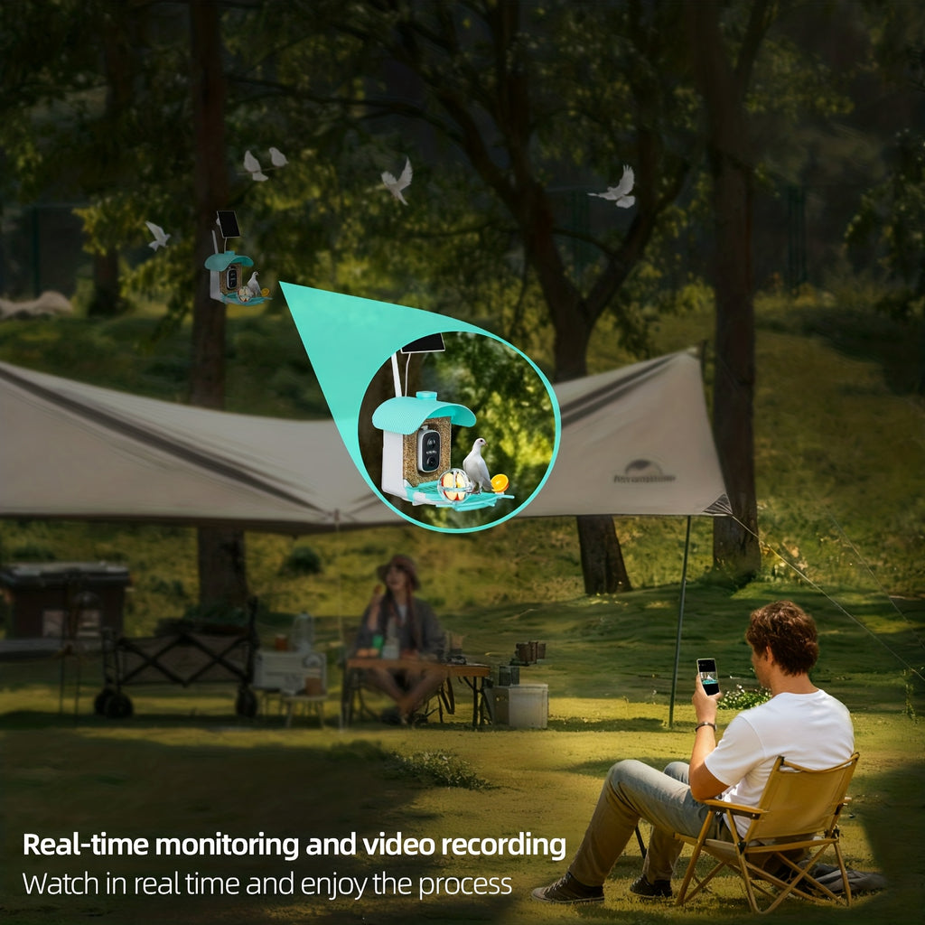 Smart Bird Feeder with Camera, Solar Powered 2K Live View with 4MP Lens, Motion Alerts and AI Bird Recognition for Backyard Bird Watching