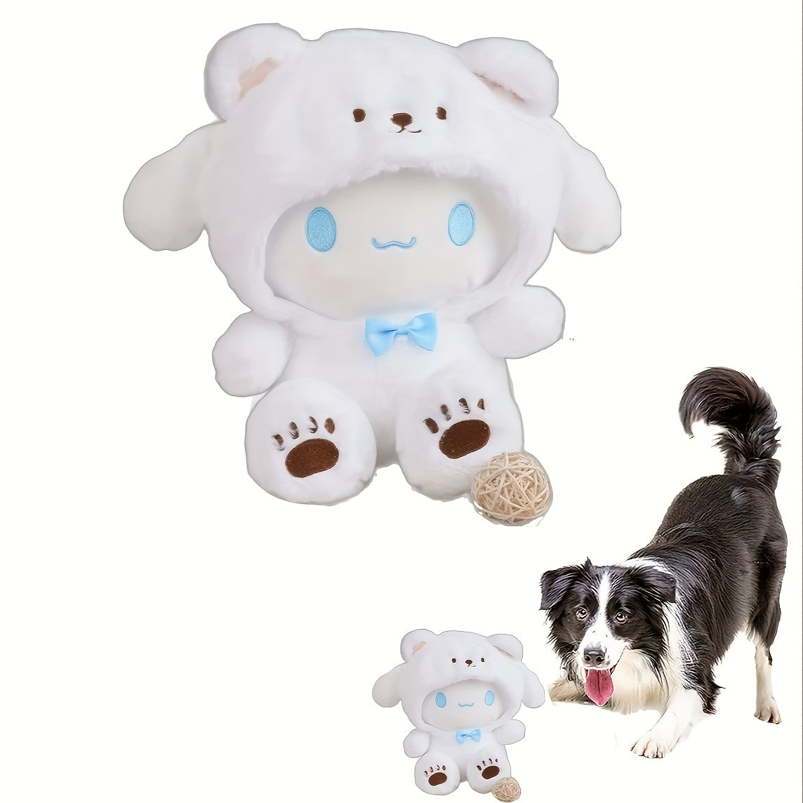 Character Plush Dog Toy with Soft Cushioned Texture, Battery-Free Pet Companion in White, Purple or Blue for Supervised Gentle Indoor Play