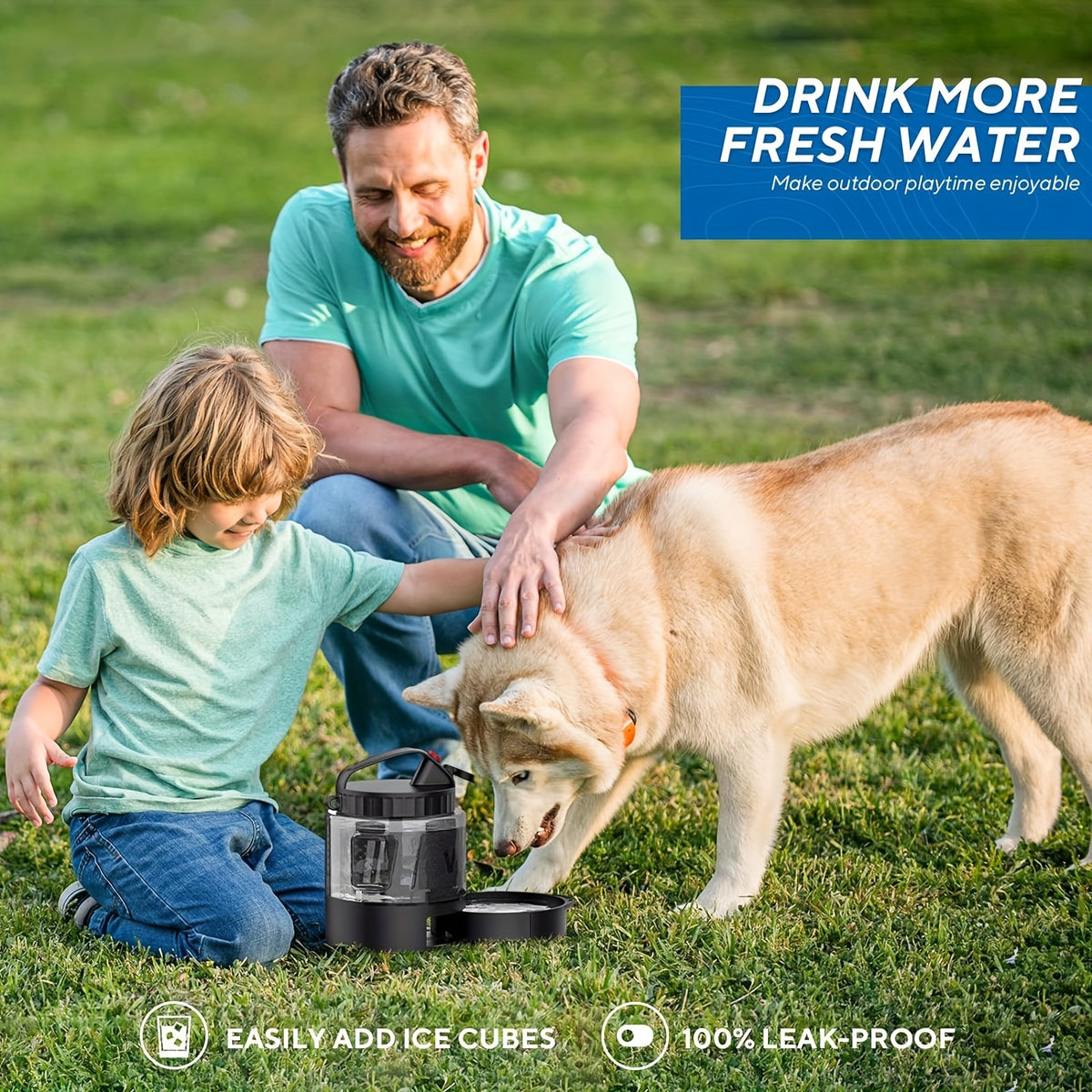 Large Capacity Dog Water Bottle, 54 oz BPA-Free Portable Pet Water Dispenser in Black for Hiking, Camping, Road Trips and Dog Park Visits
