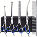 Dog Grooming Scissors 6-Piece Titanium-Coated Kit, 4CR Stainless Steel Pet Hair Trimming Tools with Rounded Tips for Dogs and Cats at Home