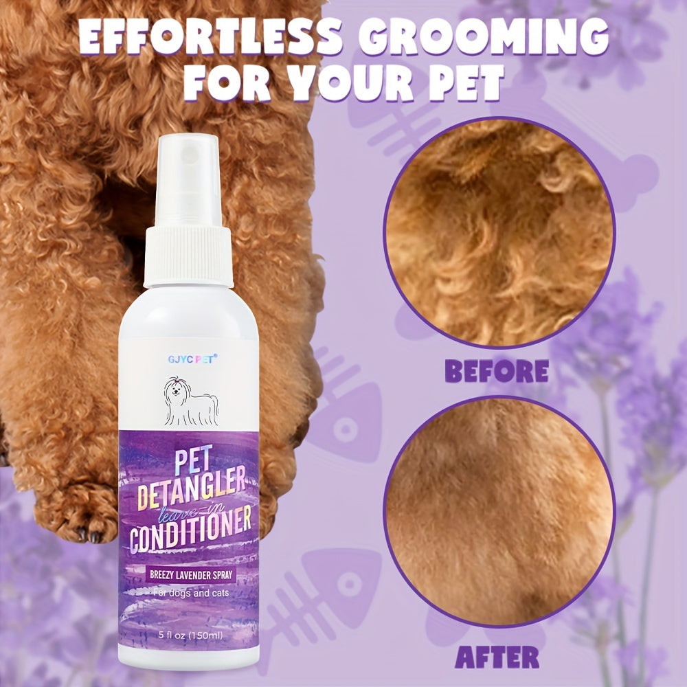 Dog Detangler Spray with Lavender Fragrance, 150ml Leave-In Conditioner and Tangle Remover for Everyday Coat Brushing and At-Home Dog Grooming