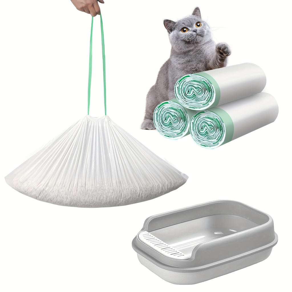 Jumbo Cat Litter Liners with Drawstring, 35.4 x 17.7 Inch Extra-Thick Litter Pan Bags in 30, 40 or 50 Count Rolls for Home Cleanup Routines