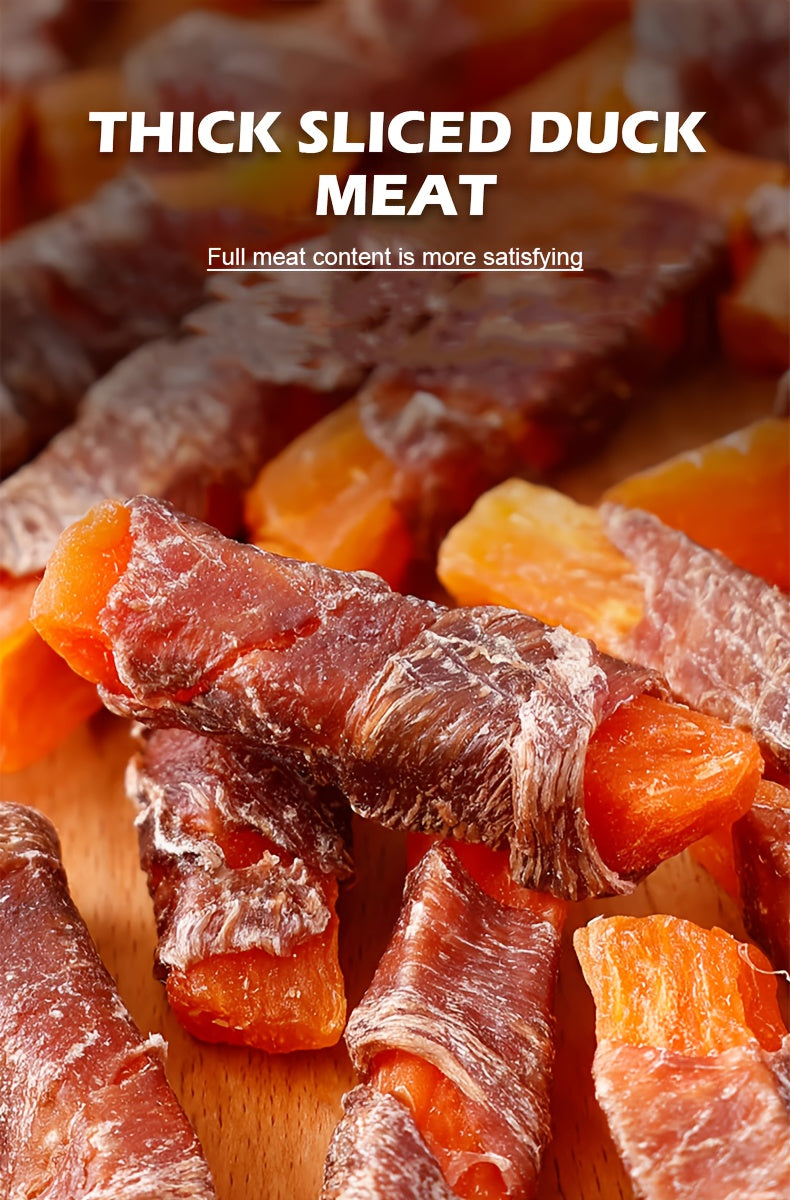 Dog Treats with Chicken and Duck Wrapped Sweet Potato Fries, 100g / 3.53 oz Meat-Wrapped Snack Strips for Supervised Training Rewards and Daily Treat Time