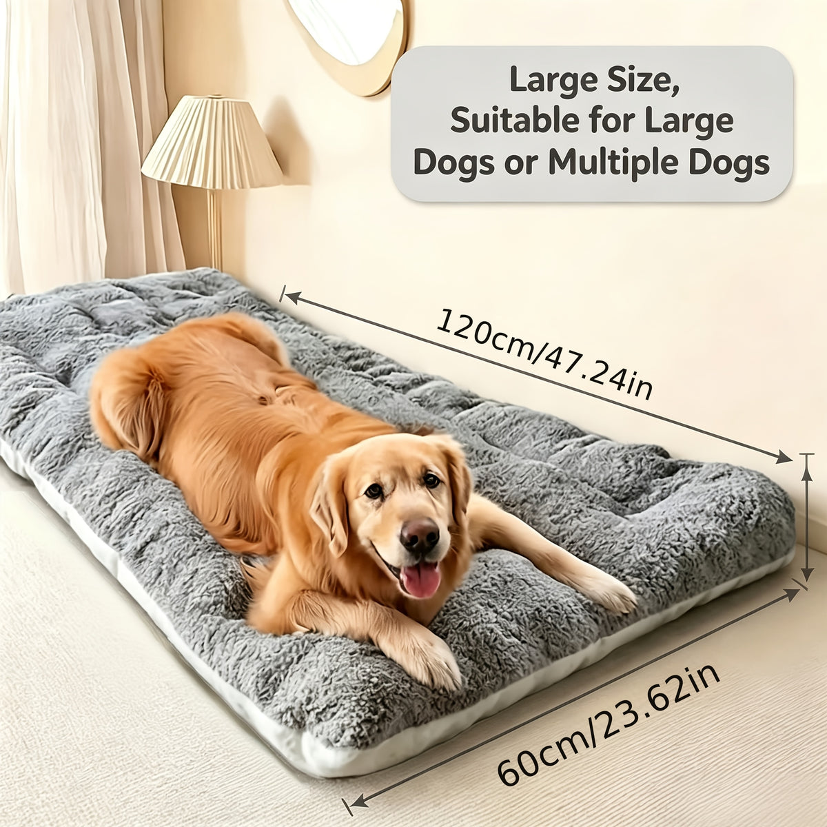 Plush Dog Sofa Bed in Grey, Thickened Soft Polyester Rectangular Pet Sleeping Pad for Dogs and Cats, Cozy Home Lounging and Crate Mat Use