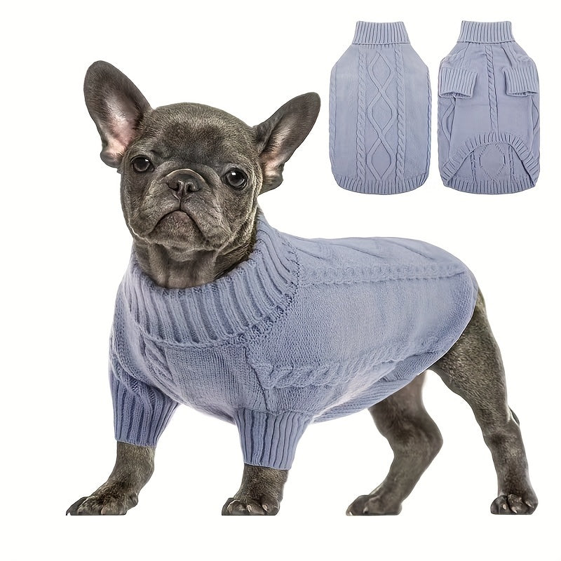 Turtleneck Dog Sweater for Small and Medium Dogs, Warm Pet Clothing in Yellow-Green, Orange Red, Fuchsia or Blue with XS to XL Size Options