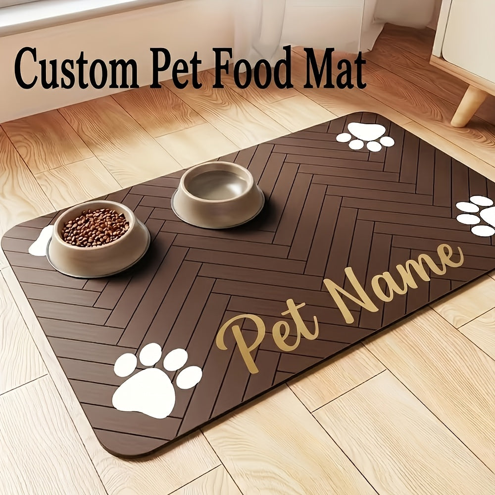 Personalized Pet Feeding Mat with Custom Name or Text, Non-Slip Absorbent Paw Print Bowl Mat for Indoor Dog and Cat Food Stations, Three Size Options