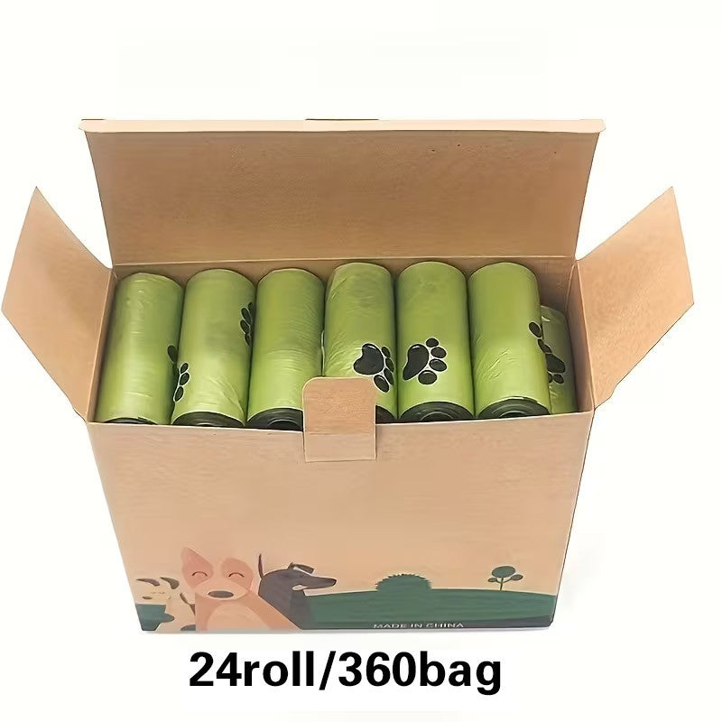 Dog Poop Bag Refills 360 Count, 24 Rolls of Thick Green Paw Print Pet Waste Bags, Easy-Tear Cleanup Supplies for Daily Walks, Park Trips and Travel