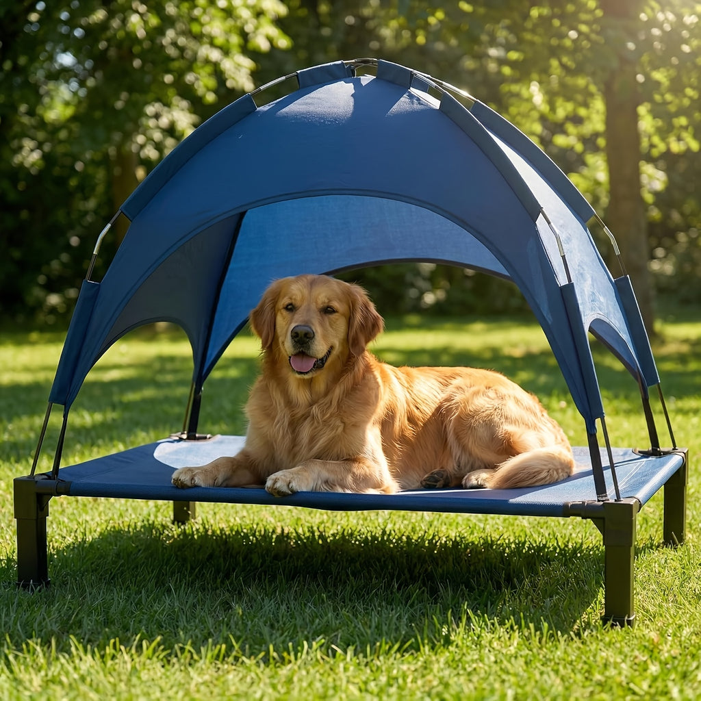 Dog Cot with Canopy, Elevated Outdoor Dog Bed with Removable Shade and Adjustable Non-Slip Feet for Large Dogs, Camping and Indoor Rest