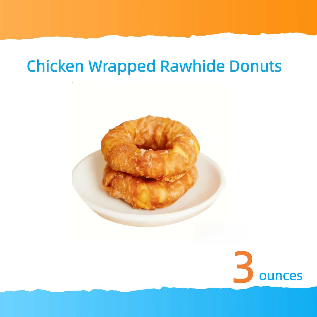 Chicken Wrapped Rawhide Donuts for Dogs, Ring-Shaped Chew Treats for Small and Medium Dogs, 3 oz 2-Pack, 6 oz 4-Pack or 12 oz 8-Pack