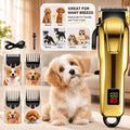 Cordless Pet Hair Clippers with 4 Guide Combs, Rechargeable Low-Noise Dog and Cat Grooming Trimmer with Ergonomic Grip in Golden or Pink