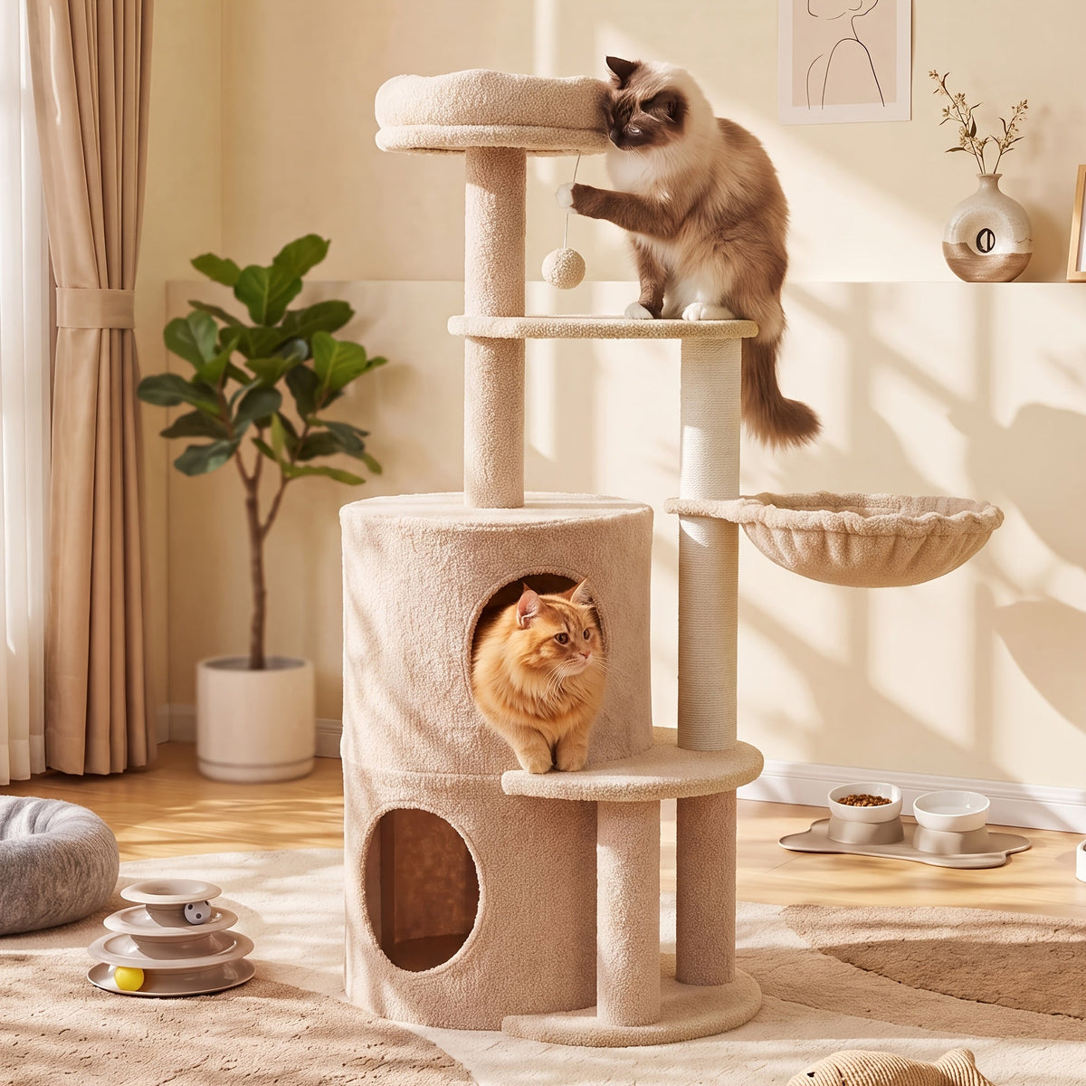 Cat Tree with Condo Retreat and Hammock, Multi-Level Indoor Cat Tower with Sisal Scratching Posts, Climbing Platforms and 44 Inch Model Options