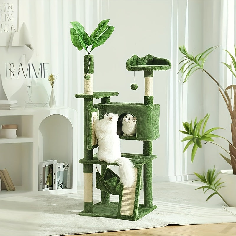 Nature Inspired Cat Tree with Plush Perch, Indoor Cat Tower with Scratching Surfaces, Condo Hideaway and Dangling Ball for Climbing, Play and Rest