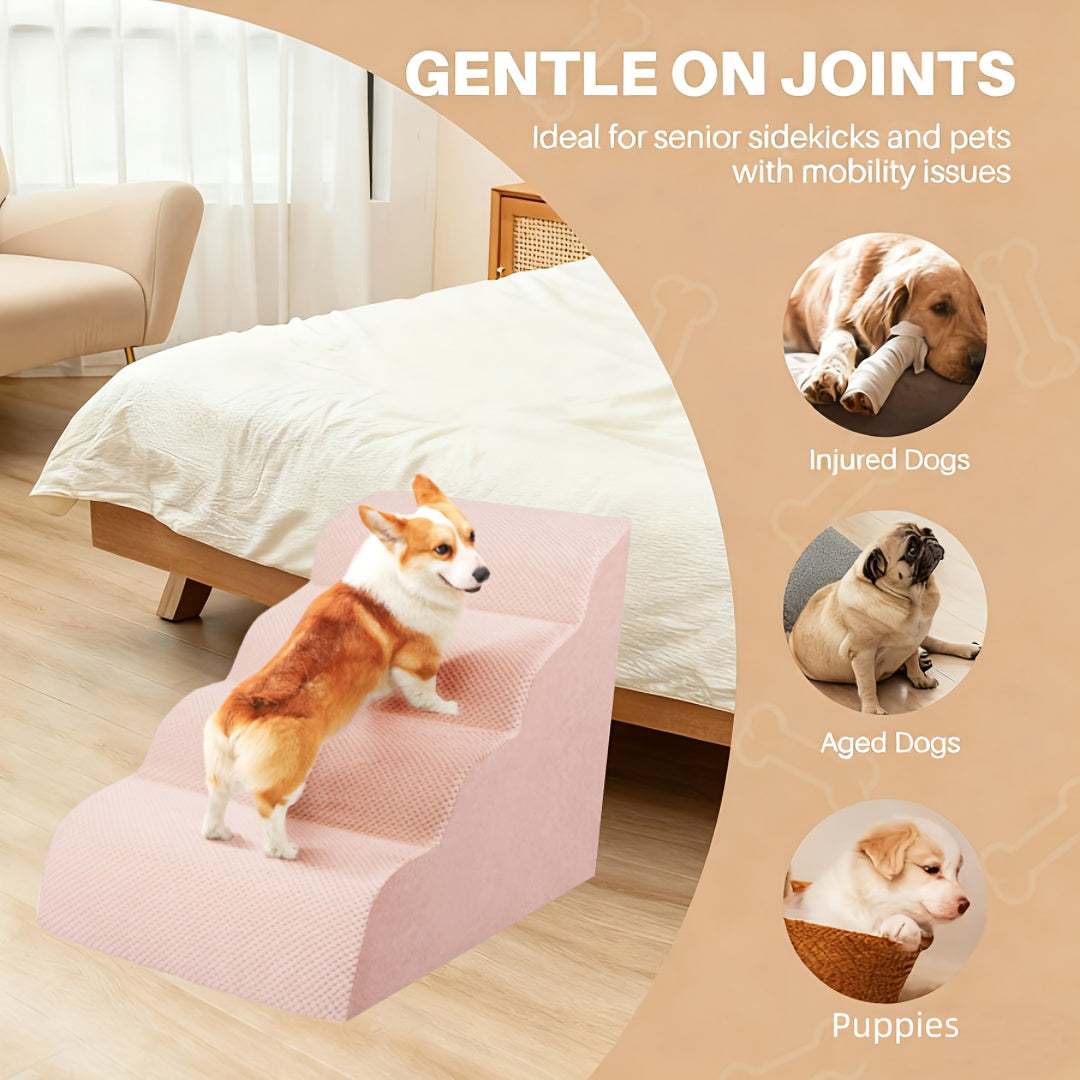 Cushioned Dog Stairs for Small Dogs, High-Density Foam Pet Steps with Non-Slip Bottom and Removable Cover, 2 or 3 Steps for Suitable Beds and Couches