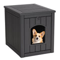 Pet House with Ventilation Windows, Easy-Assemble Resin Resting Shelter in Black or Light Brown for Indoor and Sheltered Outdoor Placement