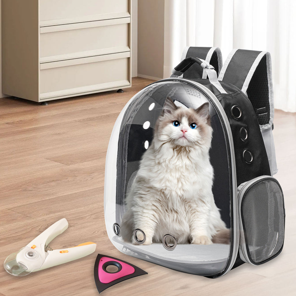Ventilated Cat Backpack Carrier, Space Capsule Pet Travel Bag for Cats and Puppies, White or Peach One-Size Design for Outdoor Outings