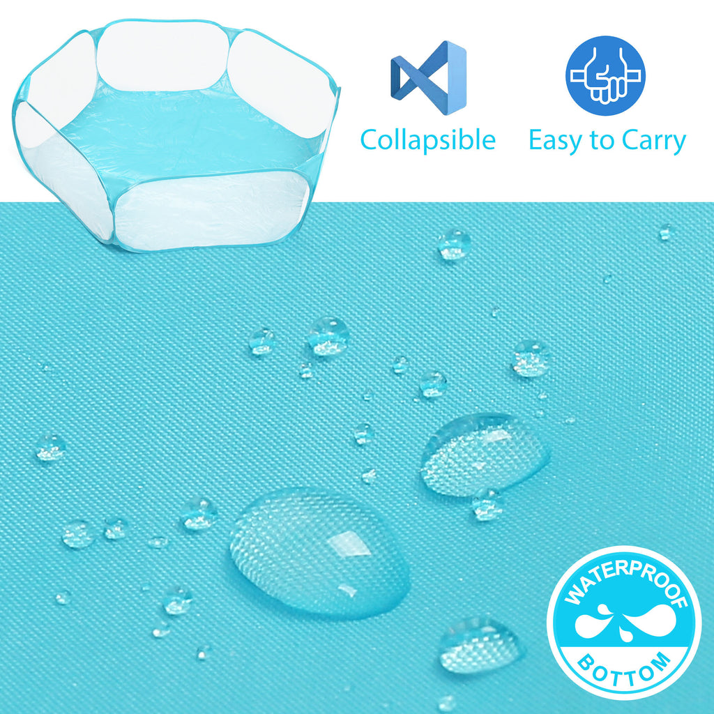 Pop Up Small Animal Playpen with Open Top Mesh Sides and Waterproof Bottom, Blue Foldable Exercise Pen for Supervised Hamster and Guinea Pig Play