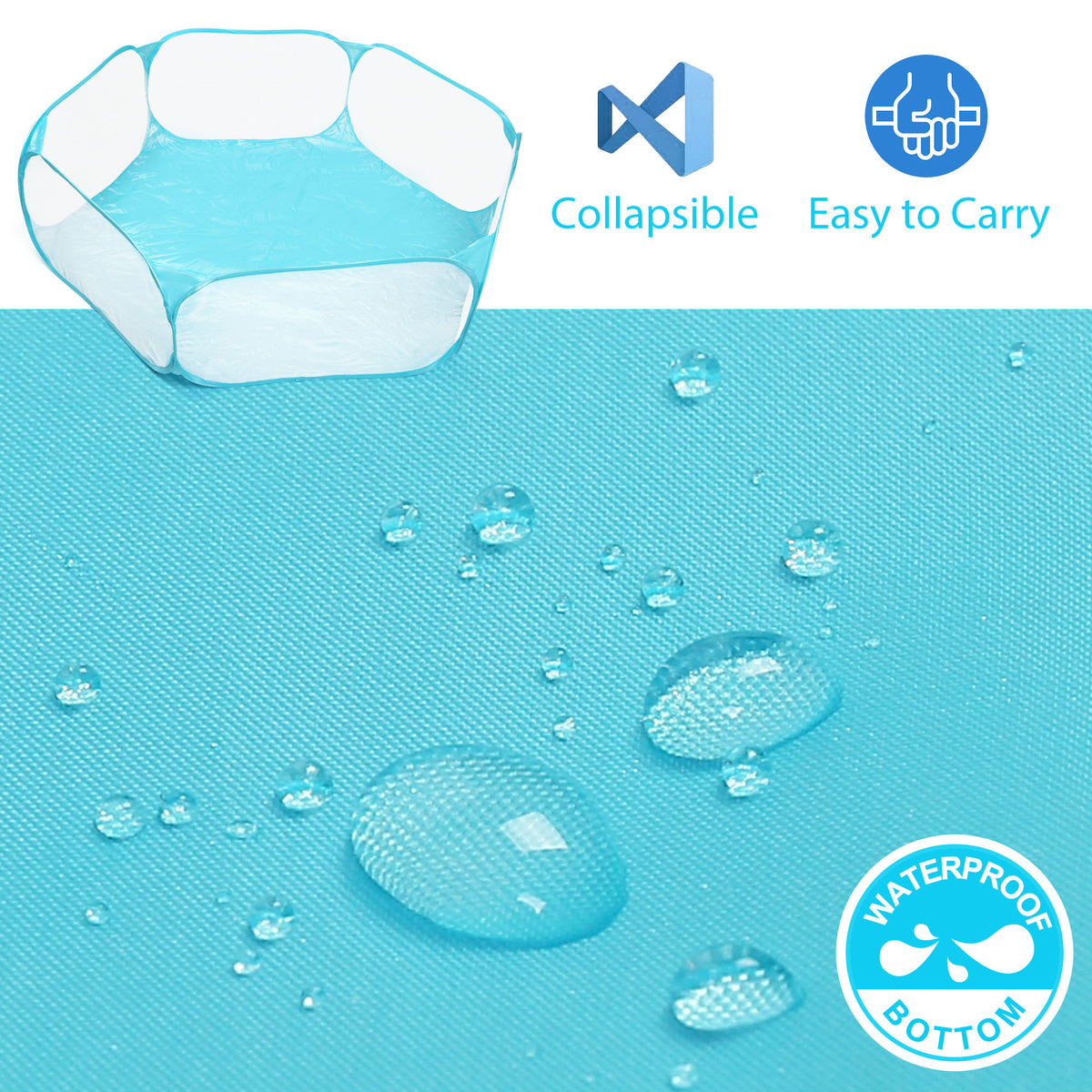 Pop Up Small Animal Playpen with Open Top Mesh Sides and Waterproof Bottom, Blue Foldable Exercise Pen for Supervised Hamster and Guinea Pig Play