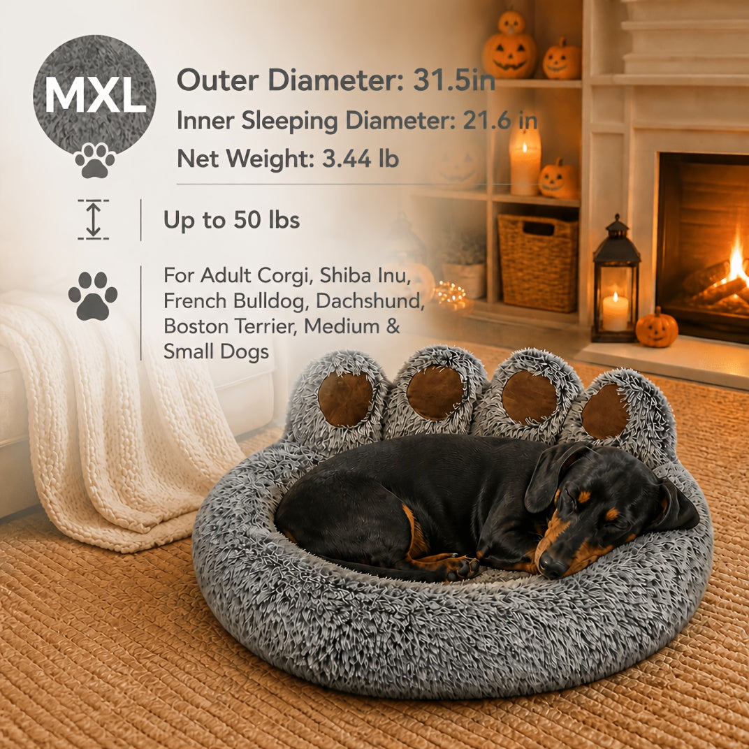 Bear Paw Dog Bed with Plush Raised Sides, Soft Cozy Cat Sleeping Cushion for Indoor Naps, Five Color Options and Six Sizes