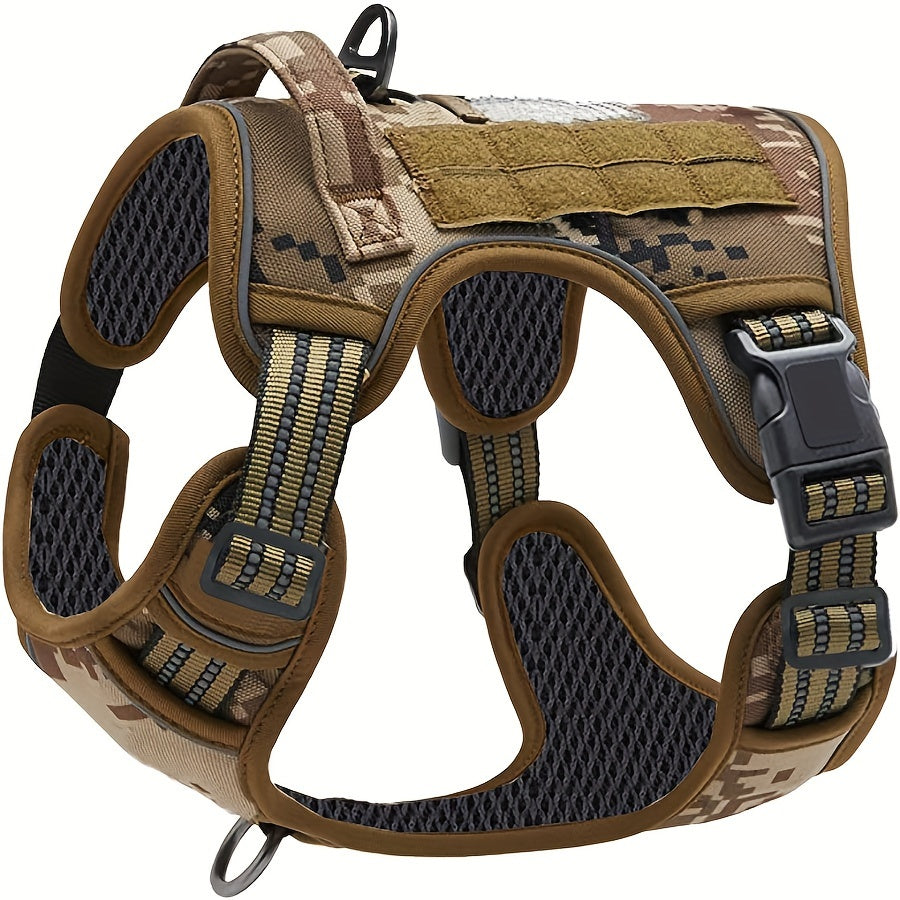 Military-Style Dog Harness with Reflective Details and Control Handle, No-Pull Polyester Walking Vest in Five Colors, S to XL for Everyday Training