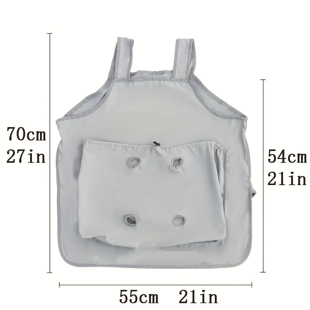 Cat Grooming Apron with 4 Leg Openings, Breathable Grey Pet Care Bag for At-Home Nail Trimming, Ear Cleaning and Everyday Cat Handling