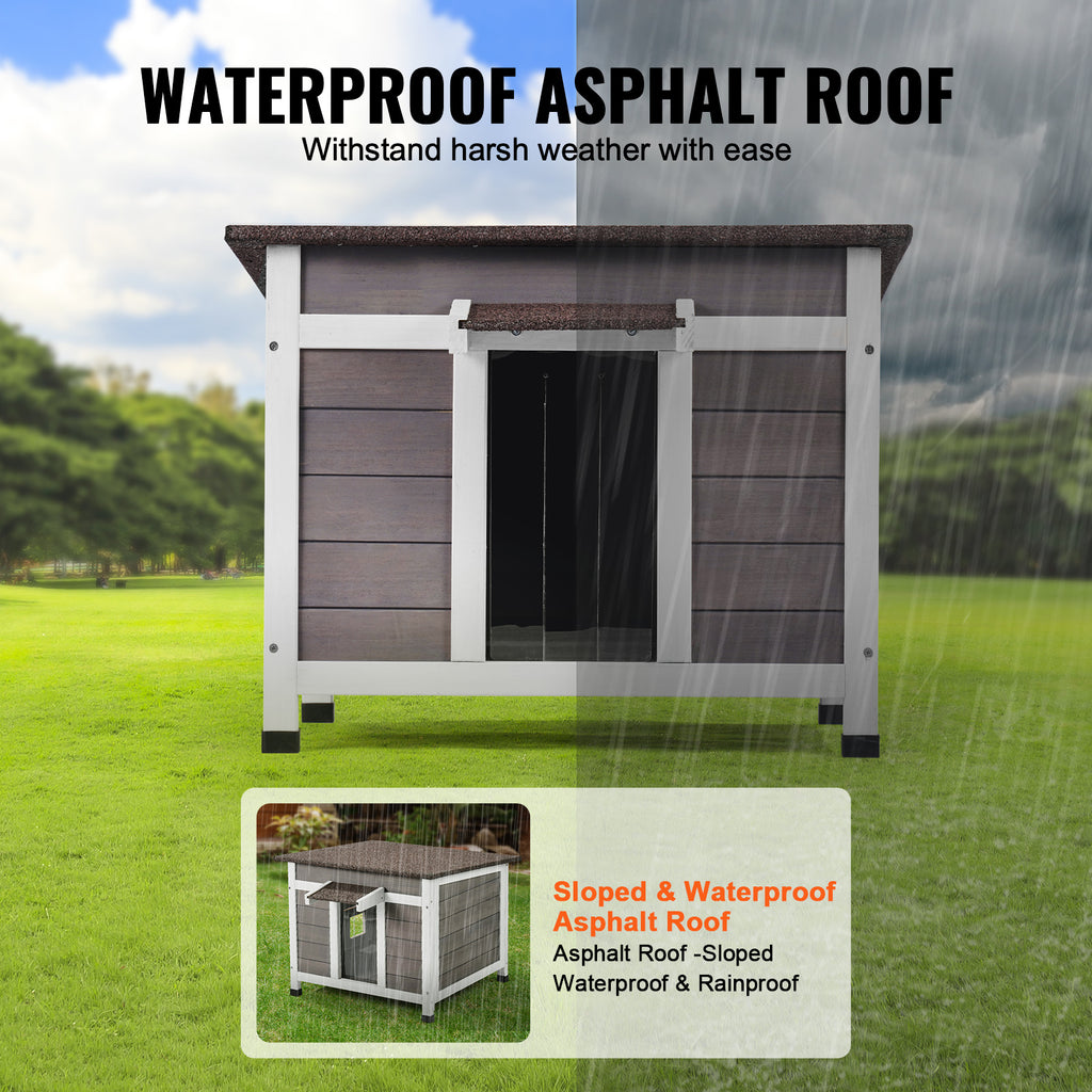 Fir Wood Outdoor Cat House with Asphalt Roof, Acrylic Window and Removable PVC Door Flaps, 20 or 24 Inch Feral Cat Shelter with Cleaning Access