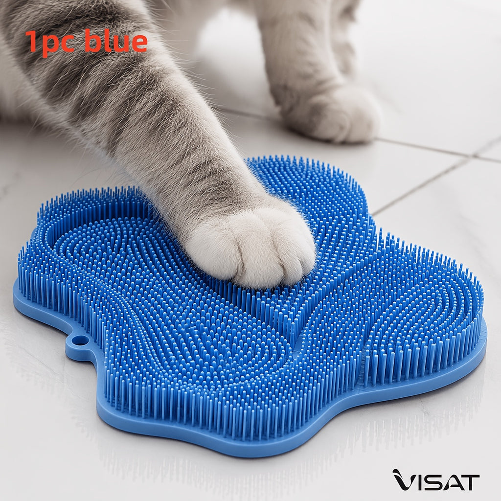 Cat Massage Brush Mat for Self Grooming, 11.02 x 11.81 Inch Wall-Mounted Scratcher Pad for Indoor Cats, Loose Fur Care in Blue, Pink or Gray
