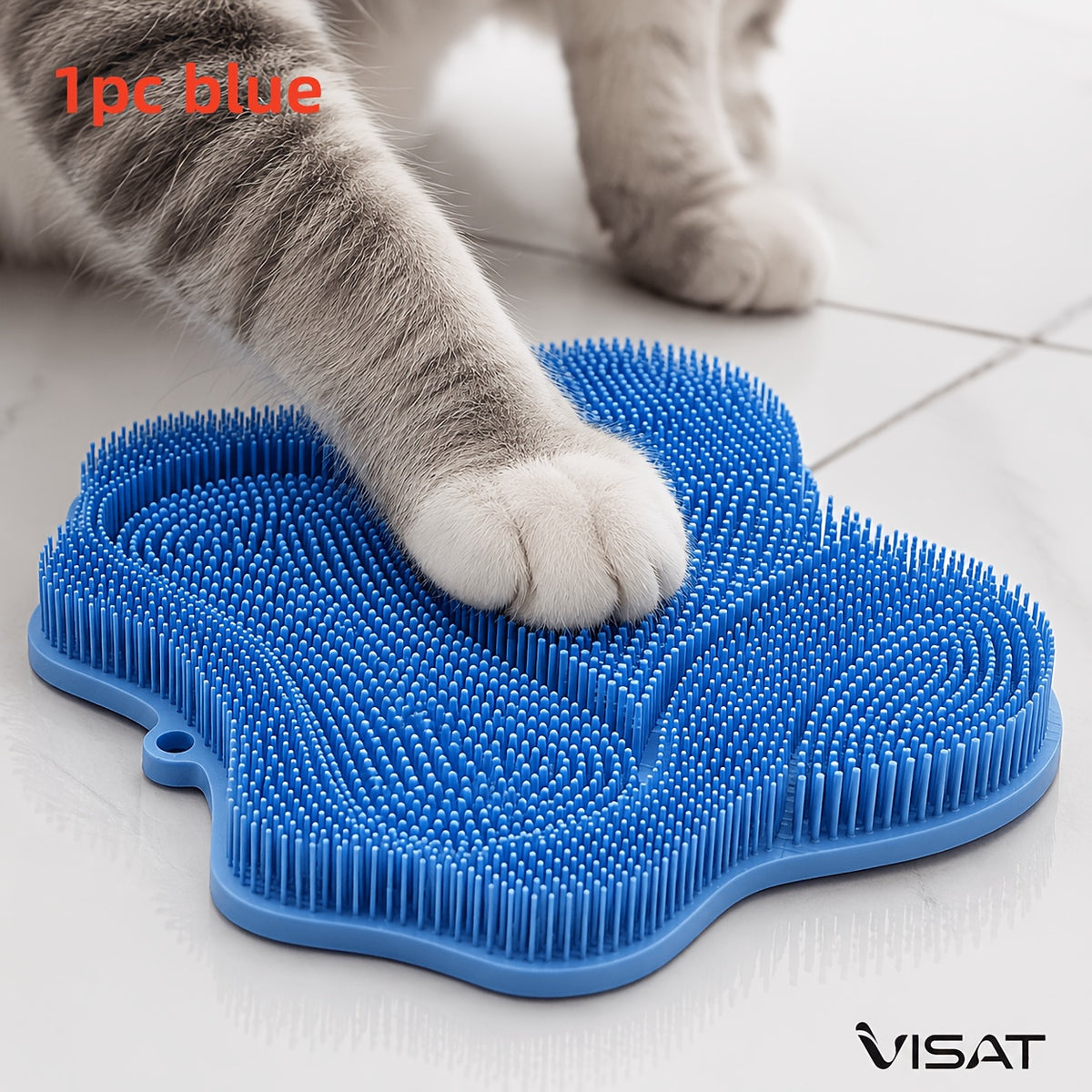 Cat Massage Brush Mat for Self Grooming, 11.02 x 11.81 Inch Wall-Mounted Scratcher Pad for Indoor Cats, Loose Fur Care in Blue, Pink or Gray