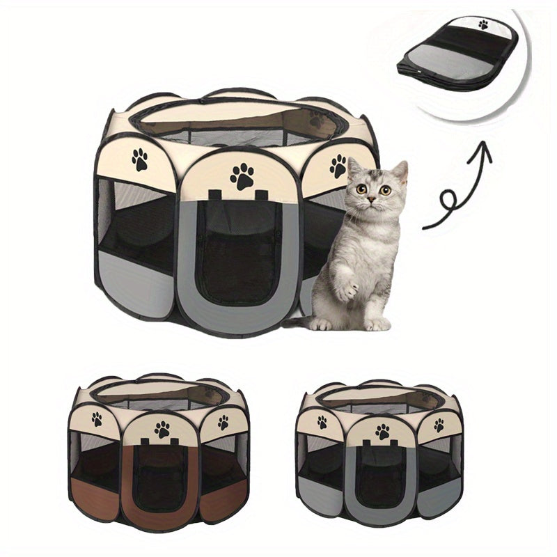 Puppy Playpen for Small Dogs and Kittens, 30-Inch Foldable Oxford Cloth Pet Tent in Beige and Gray for Indoor Play, Outdoor Travel and Camping