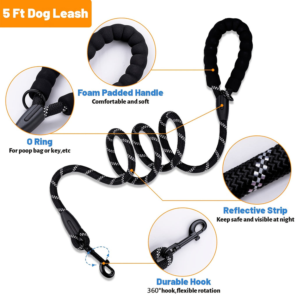 Dog Harness and 5ft Leash Bundle, Adjustable Reflective Walking Vest in Black, Blue or Red, S-XL Sizes for Everyday Walks and Training