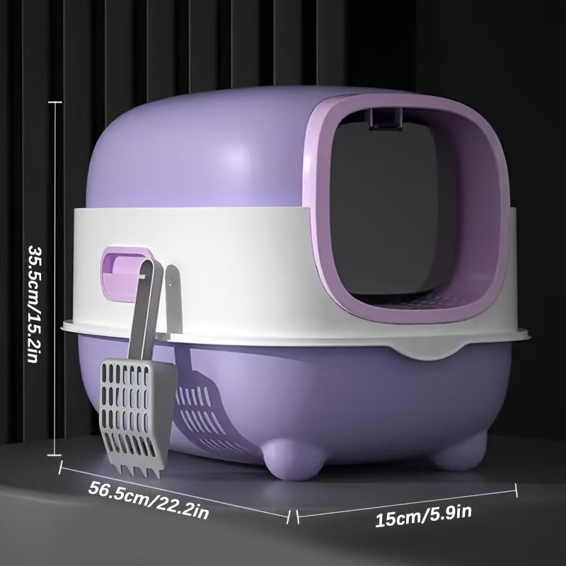Enclosed Cat Litter Box with Covered Privacy Design, Extra-Large Listed Pet Toilet for Indoor Cat Potty Routines in Gray, Purple or Blue