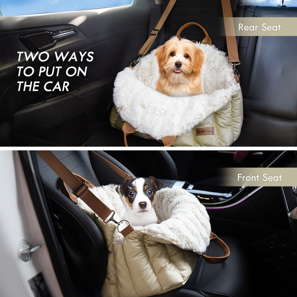Small Dog Car Seat and Travel Tote for Dogs up to 10 lbs, Soft Fleece Interior Pet Carrier and Indoor Outdoor Bed in Eucalyptus Green