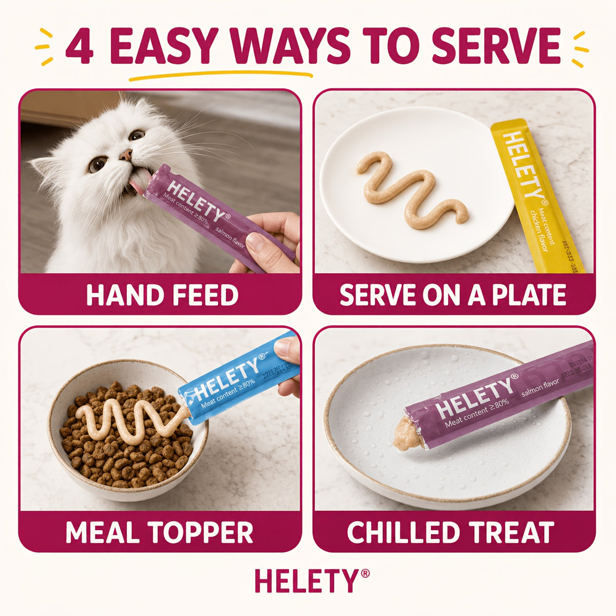 Cat Puree Treat Sticks 15g, Creamy Lickable Snacks for Hand Feeding and Meal Topping, Tuna or Yolk 10-Pack and Listed 72-Piece Mixed Options