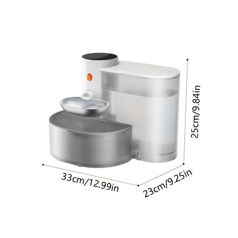 Rechargeable Cat Water Dispenser with Automatic Tilt Water Changes, Separate Clean and Waste Tanks, White Pet Drinking Station for Multi-Cat Homes