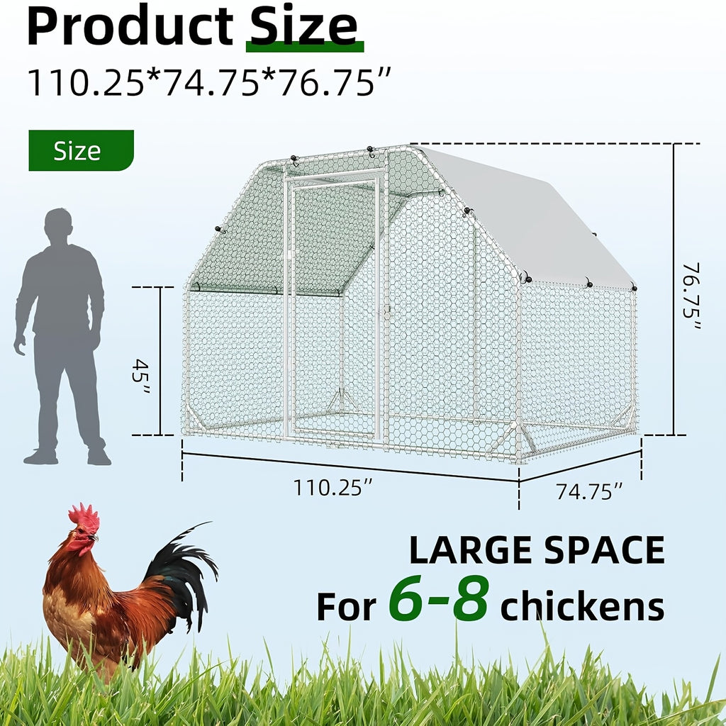 Metal Chicken Coop with UV-Resistant Cover, Walk-In Outdoor Poultry Enclosure for Backyard Hens with Flat, Dome or Spire Roof Options