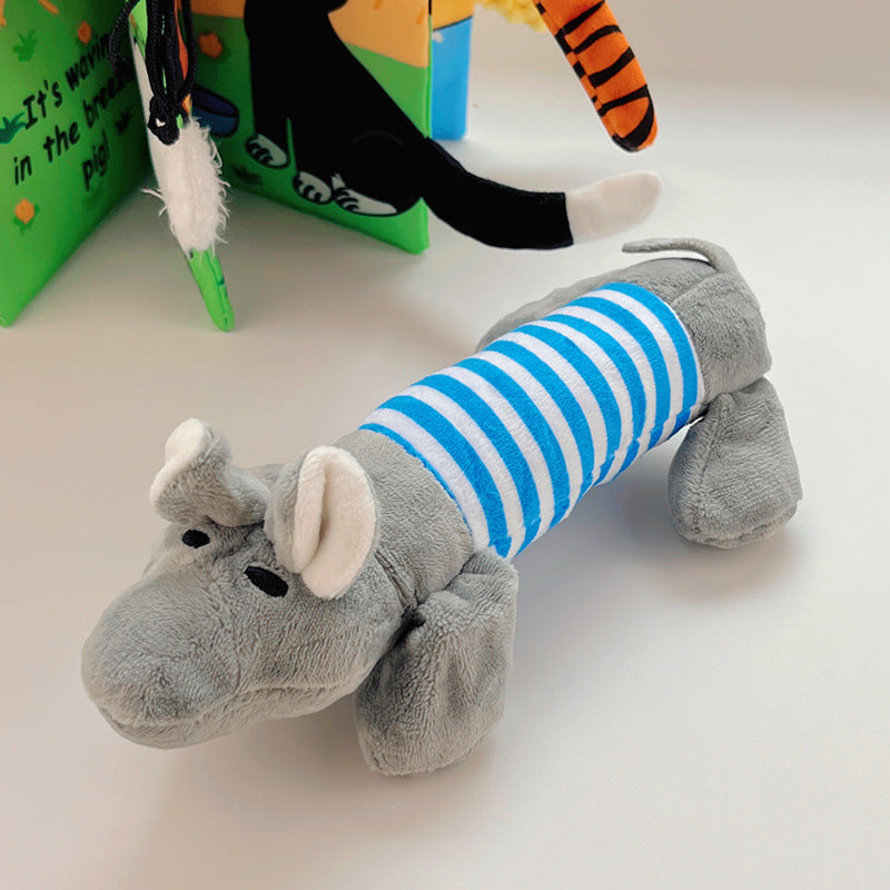 Squeaky Dog Toys with Striped Plush Design, 3 Pack 7.5 Inch Soft Stuffed Animal Toys in Assorted Colors for Small and Medium Dogs, Supervised Gentle Play