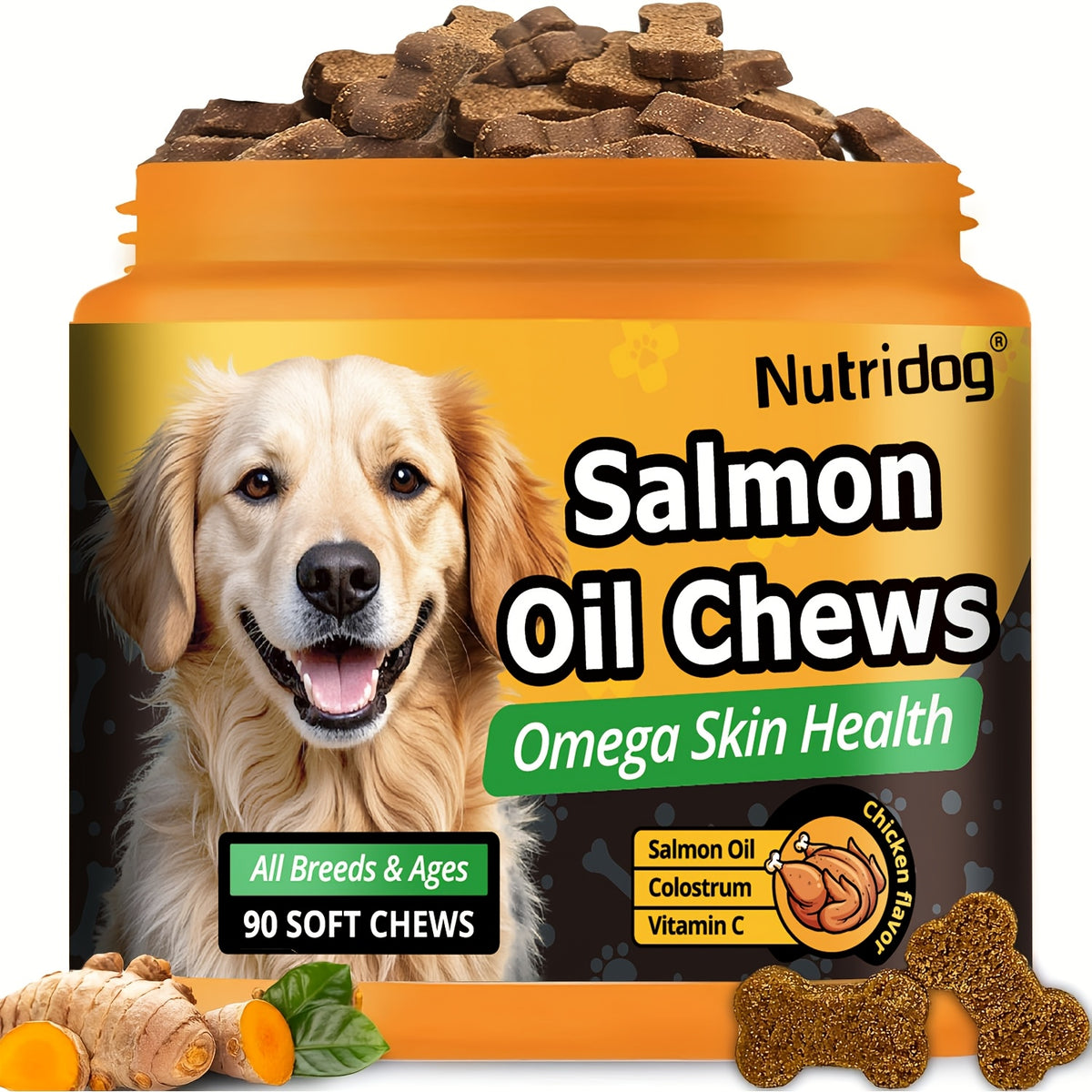 Dog Supplement Soft Chews with Probiotics & Salmon Oil, Chicken Flavor Multivitamin Nutritional Chews in 90 or 270 Count Options