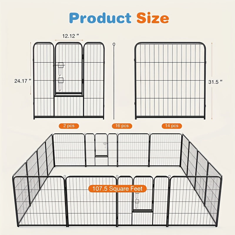 Puppy Exercise Playpen for Indoor Outdoor Use, 8-Piece 24, 32 or 40 Inch and 16-Piece 32 Inch Options for Supervised Dog Play and Home Routines