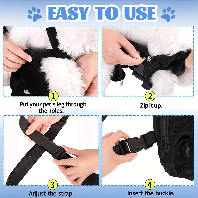 Pet Backpack with Adjustable Straps, Breathable Mesh Chest Carrier for Small Dogs and Cats, Zipper Closure and Random Plush Toy for Outdoor Trips